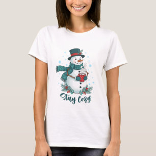 Blijf Cozy Winter Sneeuwman Met Warme Chocolademel T-shirt