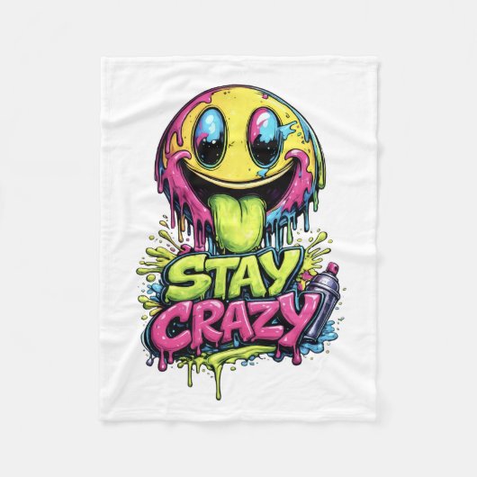 Blijf Crazy Graffiti Smiley Dekbed Fleece Deken (Voorkant)