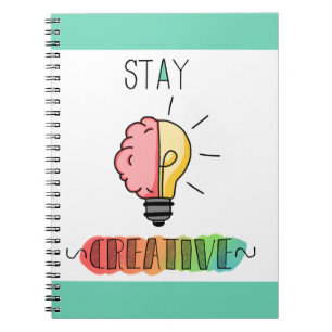 Blijf creatief brein en gloeilamp helder idee notitieboek