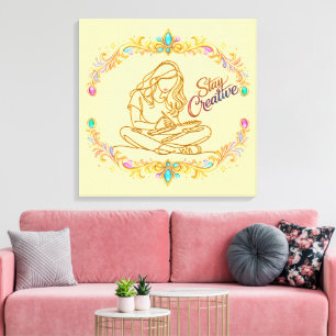Blijf creatief goudlijn kunst canvasprint   Elegan Canvas Afdruk