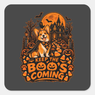 Blijf De Boosjes Laten Komen Corgi Halloween Pompo Vierkante Sticker