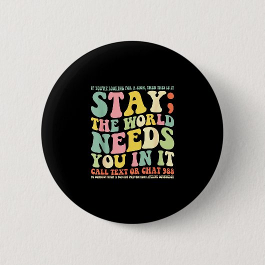 Blijf de wereld heeft je nodig bel/sms 988 ronde button 5,7 cm (Voorkant)