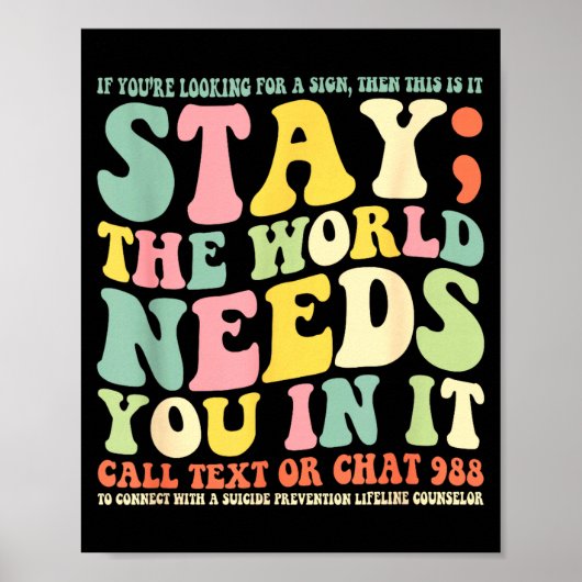 Blijf de wereld heeft je nodig bel tekst 988 poster (Voorkant)