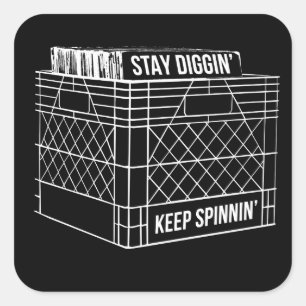Blijf digitaal en houd spinnenvinylcrate dikker vierkante sticker