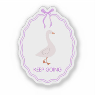 Blijf Doorgaan Cute Goose met Paarse Lint Frame Sticker