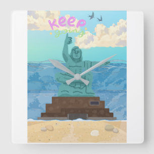 Blijf Doorgaan Nagasaki Vredesbeeld Cute Illustrat Vierkante Klok