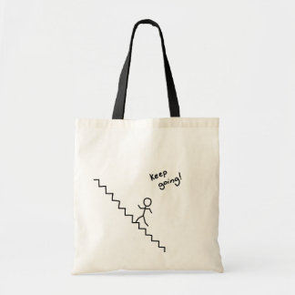 "Blijf doorgaan" steken man op trappen Tote Bag