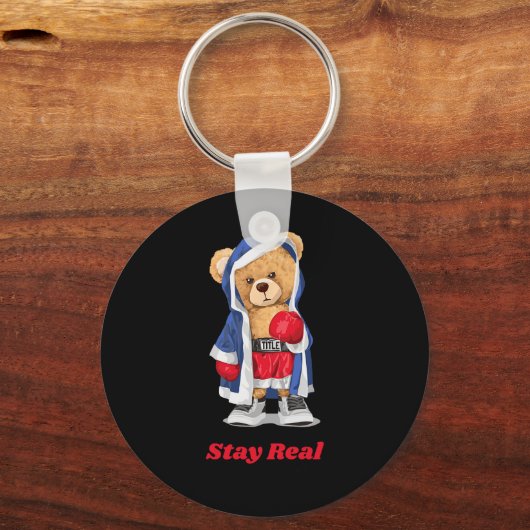 Blijf echt cool boksen Beer Illustratie Graphic DE Sleutelhanger (Voorkant)