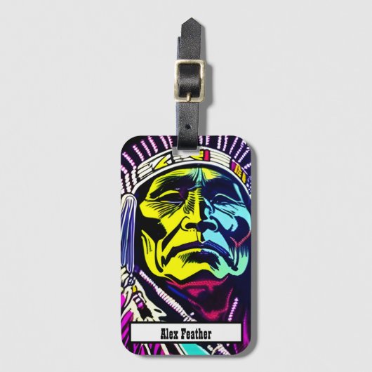 BLIJF EEN CHIEF. NATIEF AMERIKAANSE CHIEF. BAGAGELABEL (Voorkant (verticaal))