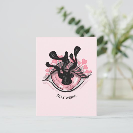 Blijf een vreemde Gothic roze oogschok met schrikb Briefkaart (Staand voorkant)