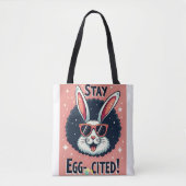 Blijf Egg-aangehaald!: Retro Easter Bunny Vibes Tote Bag (Voorkant)