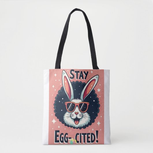 Blijf Egg-aangehaald!: Retro Easter Bunny Vibes Tote Bag (Voorkant)