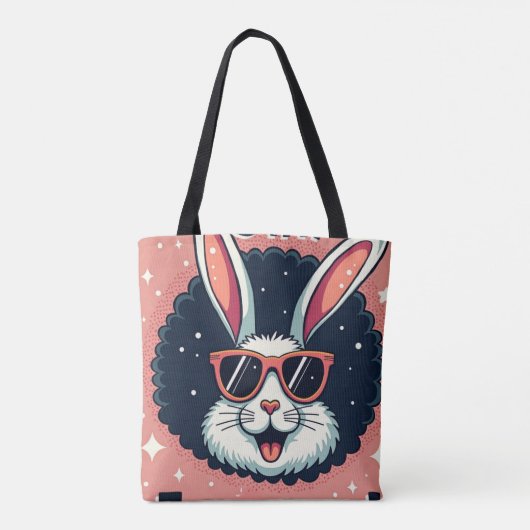 Blijf Egg-aangehaald!: Retro Easter Bunny Vibes Tote Bag (Achterkant)