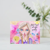 Blijf gefocust en extra sprankelend citaat grillig briefkaart (Staand voorkant)