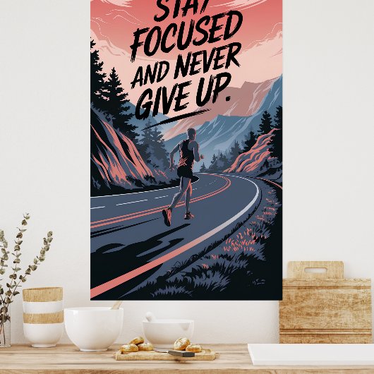 Blijf gefocust en geef nooit op poster (Keuken)