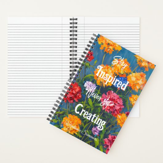 Blijf geïnspireerd, stop nooit anjer bloem volwass notitieboek (Binnen)