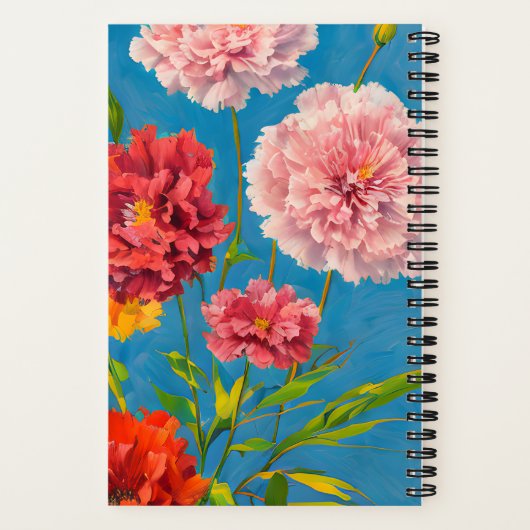 Blijf geïnspireerd, stop nooit anjer bloem volwass notitieboek (Achterkant)