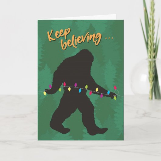 Blijf geloven, Bigfoot met kerstboomlichten Feestdagen Kaart (Voorkant)