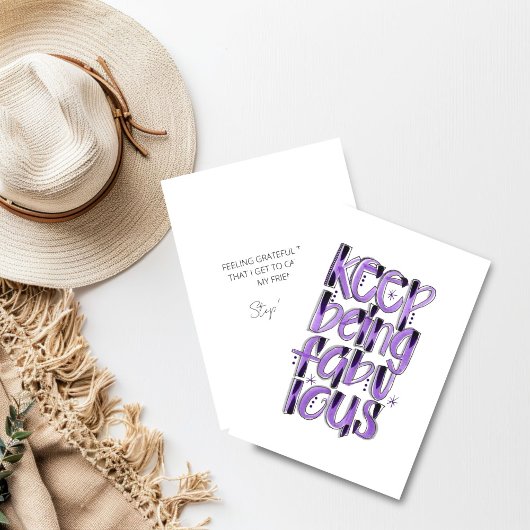 Blijf geweldig met de hand geletterd Paarse Bedankkaart