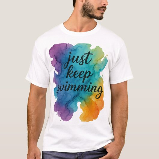 Blijf gewoon zwemmen - Alcohol inkt illustratie T-shirt (Voorkant)