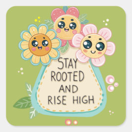 Blijf geworteld en verhoog het citaat vierkante sticker