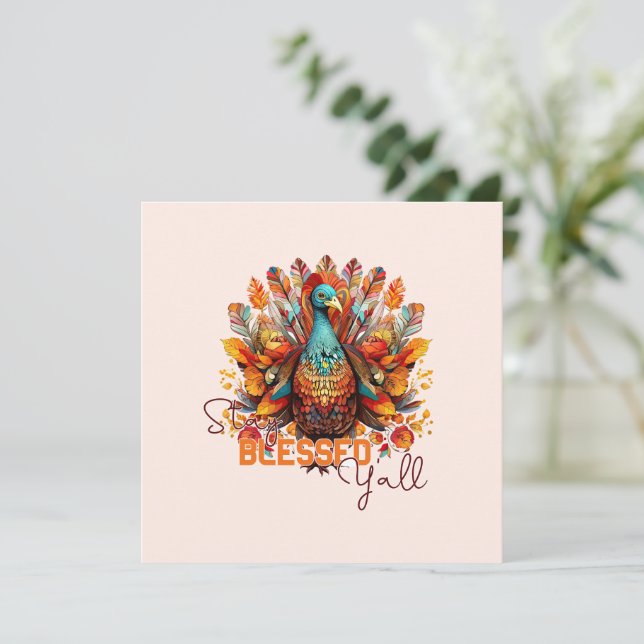 Blijf gezegend met kleurrijke kalkoen (Staand voorkant)