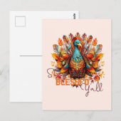 Blijf gezegend met kleurrijke kalkoen briefkaart (Voorkant / Achterkant)