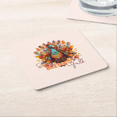 Blijf gezegend met kleurrijke kalkoen kartonnen onderzetters (Schuin)