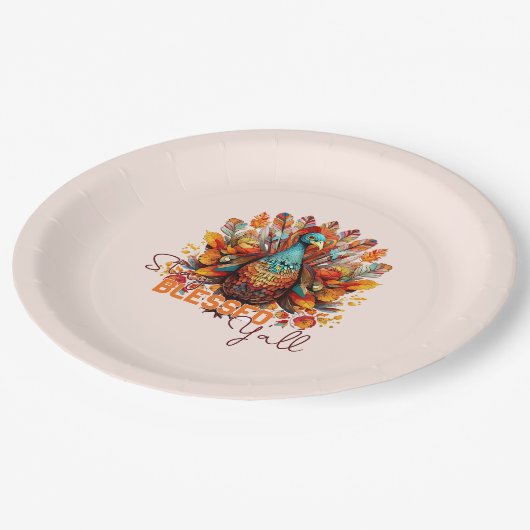 Blijf gezegend met kleurrijke kalkoen papieren bordje (Gekanteld)
