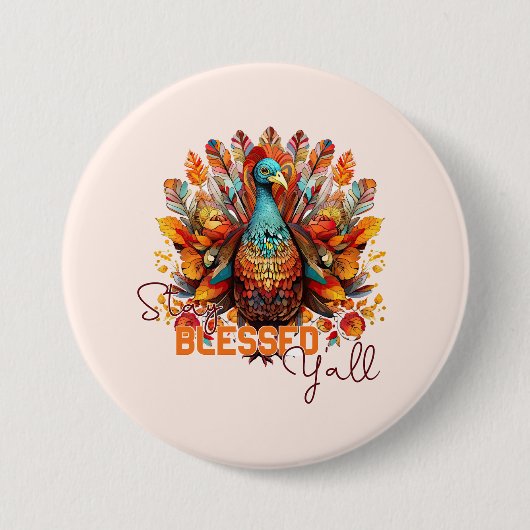 Blijf gezegend met kleurrijke kalkoen ronde button 7,6 cm (Voorkant)