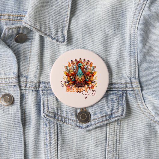 Blijf gezegend met kleurrijke kalkoen ronde button 7,6 cm (In situ)