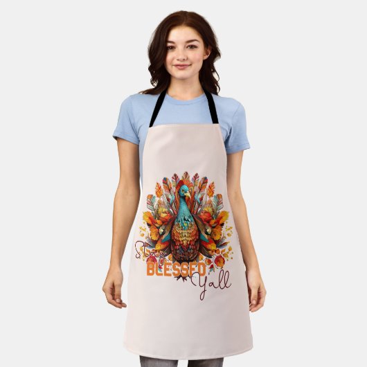 Blijf gezegend met kleurrijke kalkoen schort (Gedragen)