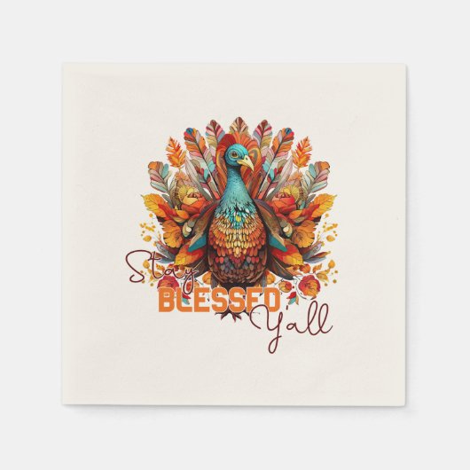 Blijf gezegend met kleurrijke kalkoen servet (Voorkant)