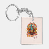 Blijf gezegend met kleurrijke kalkoen sleutelhanger (Voorkant Links)