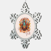 Blijf gezegend met kleurrijke kalkoen tin sneeuwvlok ornament (Rechts)