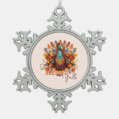 Blijf gezegend met kleurrijke kalkoen tin sneeuwvlok ornament (Voorkant)