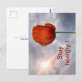 Blijf gezond met rode bloem briefkaart (Voorkant / Achterkant)