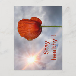 Blijf gezond met rode bloem briefkaart