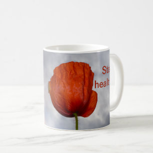 Blijf gezond met rode bloem koffiemok