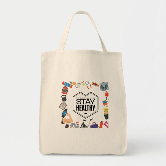 Blijf gezond motivatie ontwerp tote bag (Voorkant)