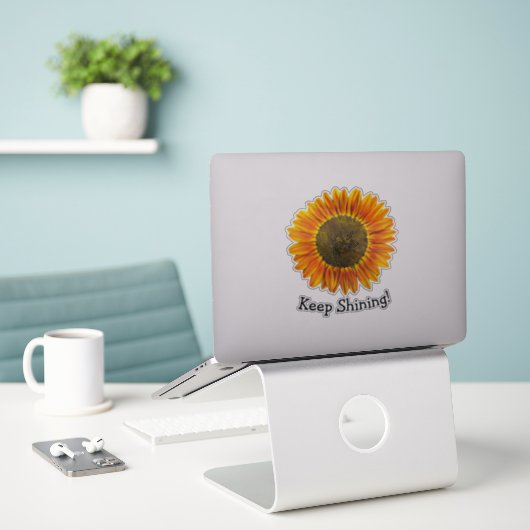Blijf glanzen met zonnebloem in gele Waterverf Sticker (Laptop op bureau)