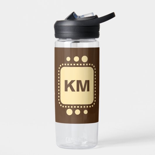 Blijf glimlachen en voeg initialen bruin gele Came Waterfles (Links)