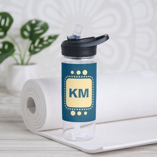 Blijf glimlachen initialen toevoegen blauw geel Ca Waterfles (Links)