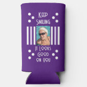 Blijf glimlachen voeg 2 fotostrepen wit paars toe seltzer blikjeskoeler (Achterkant)