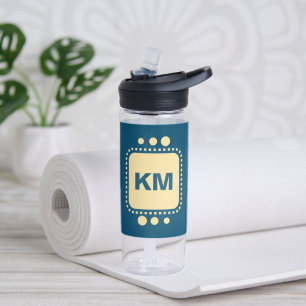 Blijf glimlachen voeg initialen blauw en geel toe waterfles