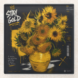 Blijf Goud Zonnebloemen | Van Gogh Glazen Onderzetter