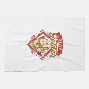 Blijf Gouden Retriever Hond Rode Diamant_1 Theedoek