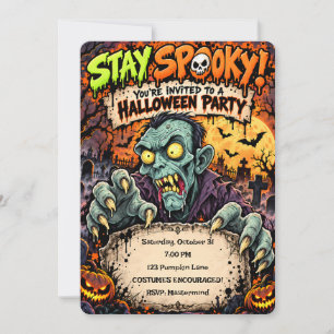 🧟‍♂️🎃 Blijf Griezelen Halloween Feest Uitnodigin Kaart