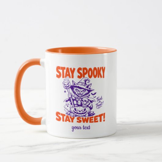 Blijf Griezelig Blijf Lief Retro Heks Kat Hallowee Mok (Links)