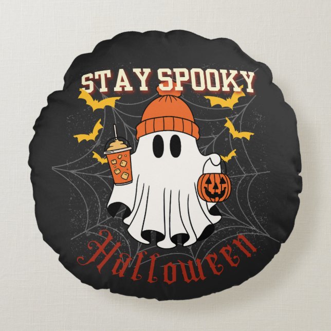 Blijf Griezelig Geest Halloween  Rond Kussen (Voorkant)